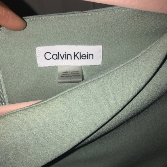 Calvin Klein Mint Fold over Asymmetric V Neck Sheath Midi Dress - Picture 3 of 5